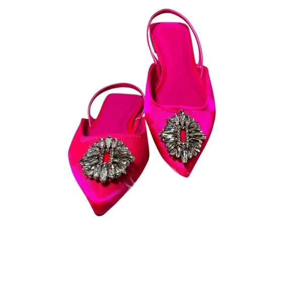 Open Edit Women's Kendall Pink Fuscia Pointed Toe Jeweled Flat Shoes NWOT Sz-7 - Picture 1 of 7
